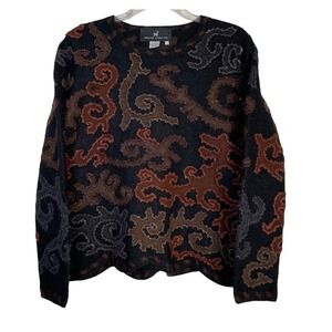 Peruvian Connection Alpaca Pima Cotton Swirl Intarsia Lurex Sweater Black Large